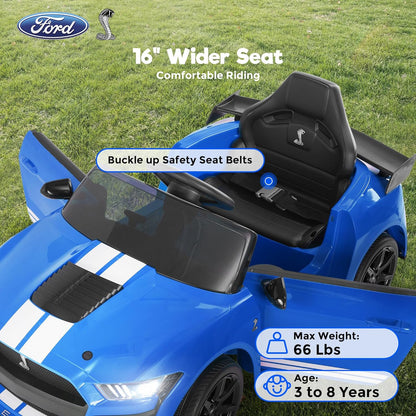 Ride on Toy Cars for Kids,12V Ford Mustang Shelby Powered Ride on Truck Car with Remote Control,Electric Vehicle Car for kids Girl Boy 3-6 w/Music,Bluetooth,LED Lights,3 Speeds,4 Wheelers,Blue