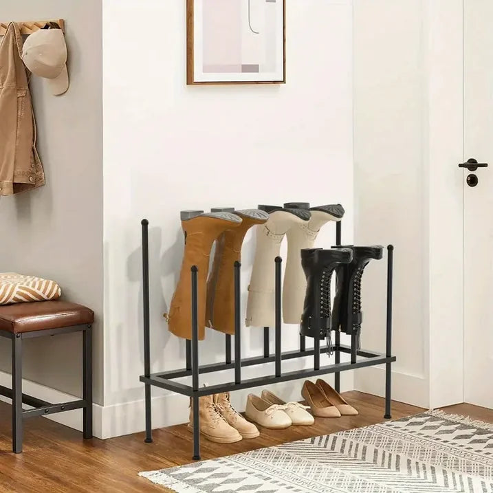 Werseon Free Standing Shoe Racks - Metal Boot Rack for 6 Pairs, 2 Tier Tall Boots Organizer for Dorm Room, Closet, Black