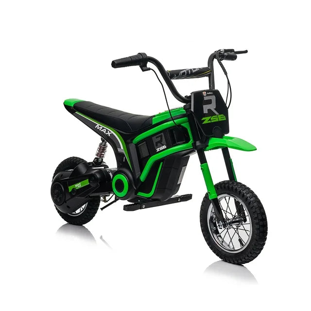 HNH 24V 350W Electric Dirt Bike Ride on Toy Motorcycle for Kids Age for 6-12, 14Mph, 2 Speeds, Hand-Operated Dual Brakes, Twist Grip Throttle，MP3