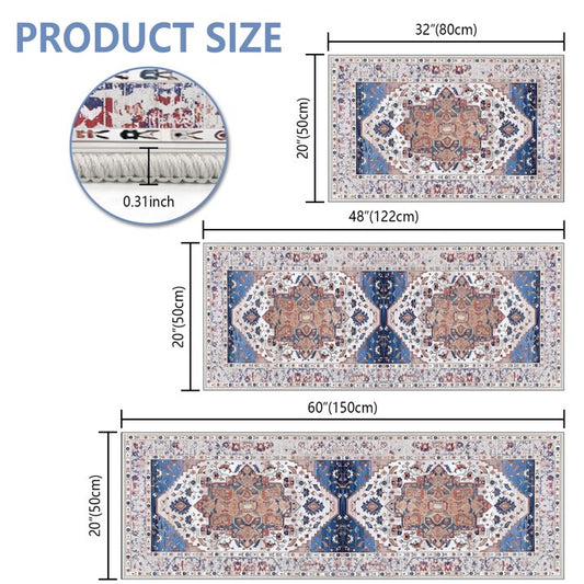 FoxHouse Kitchen Rugs and Runner Sets of 3,Washable Non Slip Runner Rug, Farmhouse Hallway Doormat for Home Decor
