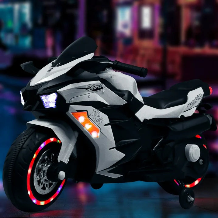 HNH Ride on Toys 12v Battery Powered Ride on Motorcycle for Kids 3 Wheels Motorcycle with LED Lights Music Child