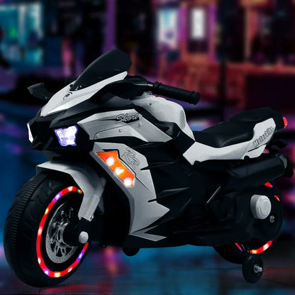 HNH Ride on Toys 12v Battery Powered Ride on Motorcycle for Kids 3 Wheels Motorcycle with LED Lights Music Child