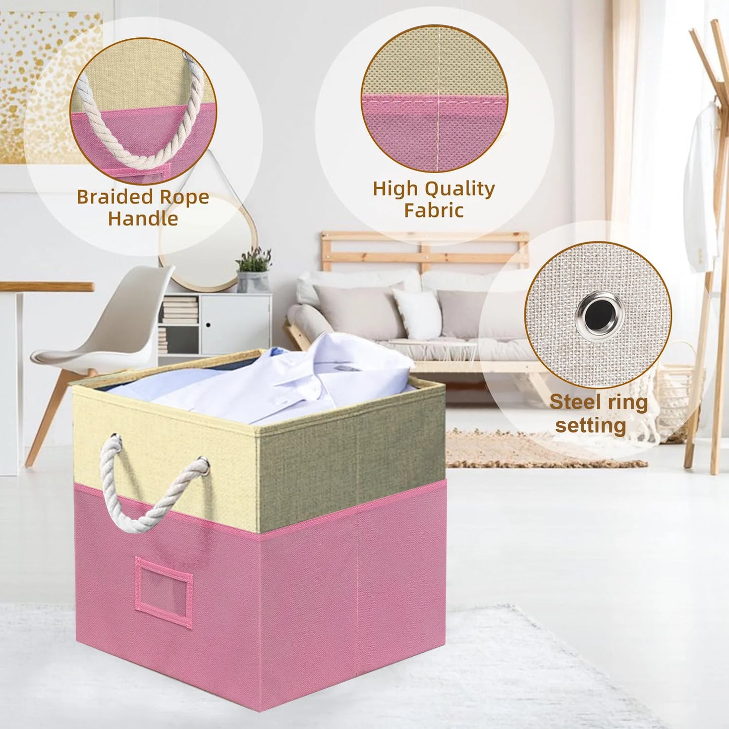 Werseon 12" Fabric Storage Cube Bins, Set of 4 Storage Cubes Organizer with Cotton Handles, Foldable Storage Boxes Cloth Baskets for Shelves Closet