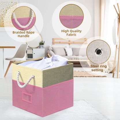 Werseon 12" Fabric Storage Cube Bins, Set of 4 Storage Cubes Organizer with Cotton Handles, Foldable Storage Boxes Cloth Baskets for Shelves Closet