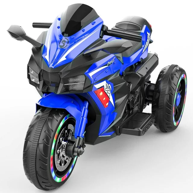 Werseon Kids Ride on Motorcycle,12V Electric Ride on Bike with Training Wheels,LED Lights,Music,Blue