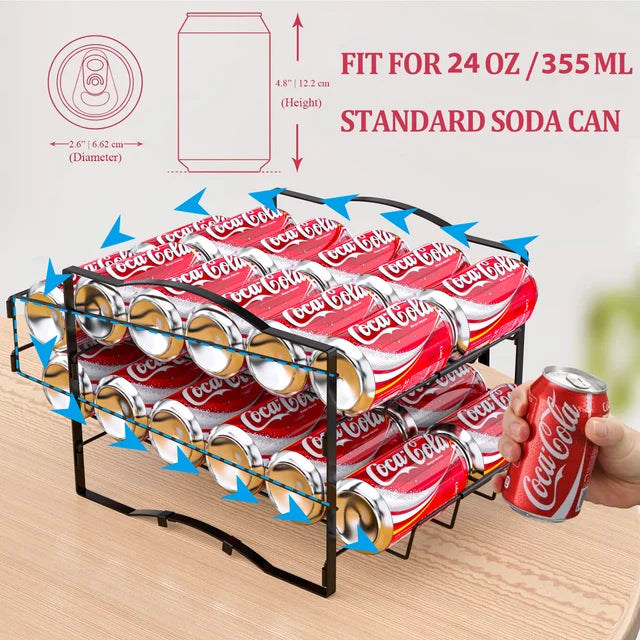 WERSEON 2 Tier Metal Can Rack Organizer, Stackable Can Storage Dispenser Holds up to 24 Cans for Kitchen Cabinet or Pantry, Black