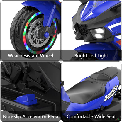 NH 12V Ride on Toys for Kids, Motorcycle with Training Wheels, Electric Motorcycle with Music, Bluetooth, Lights, Blue