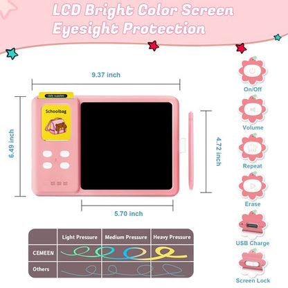 HNH 2 in 1 Talking Flash Cards with Drawing Tablet 224 Sight Words,Learning Educational Toys,Preschool Montessori Toys Birthday Gift for Kids Ages 1-7