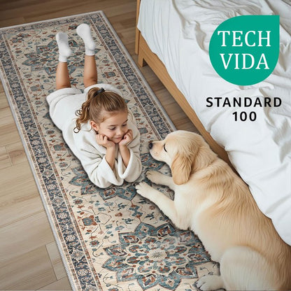 TECHVIDA 2'x8' Hallway Runner Rug Boho,Non Slip Machine Washable Rugs for Hallway Kitchen,Khaki