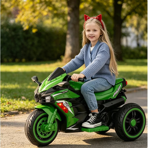 HNH 12V Ride On Motorcycle with Remote Control, Electric Motorbike for Kids, LED Tire and Bluetooth Music, Ride On Car for Gifts