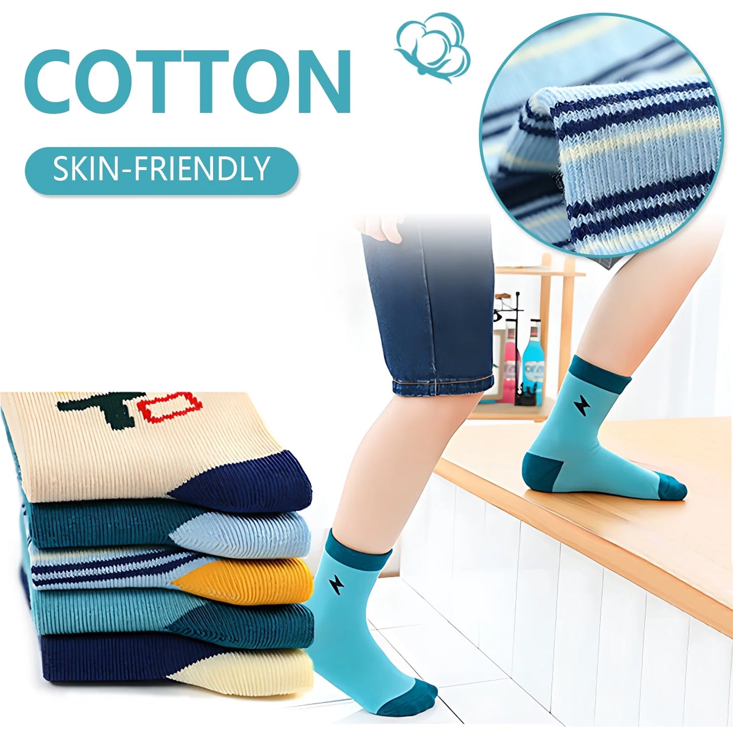 YOMYM Boys Crew Socks, Athletic Half Cushioned Calf Socks Casual School Socks For Big Little Kids 8-12 Years Old 5 Pairs