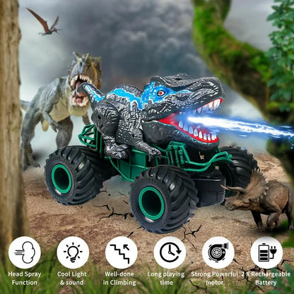 HNH Remote Control Dinosaur Car, RC Monster Truck for Boys, RC Dino Toys with Light, Sound & Spray