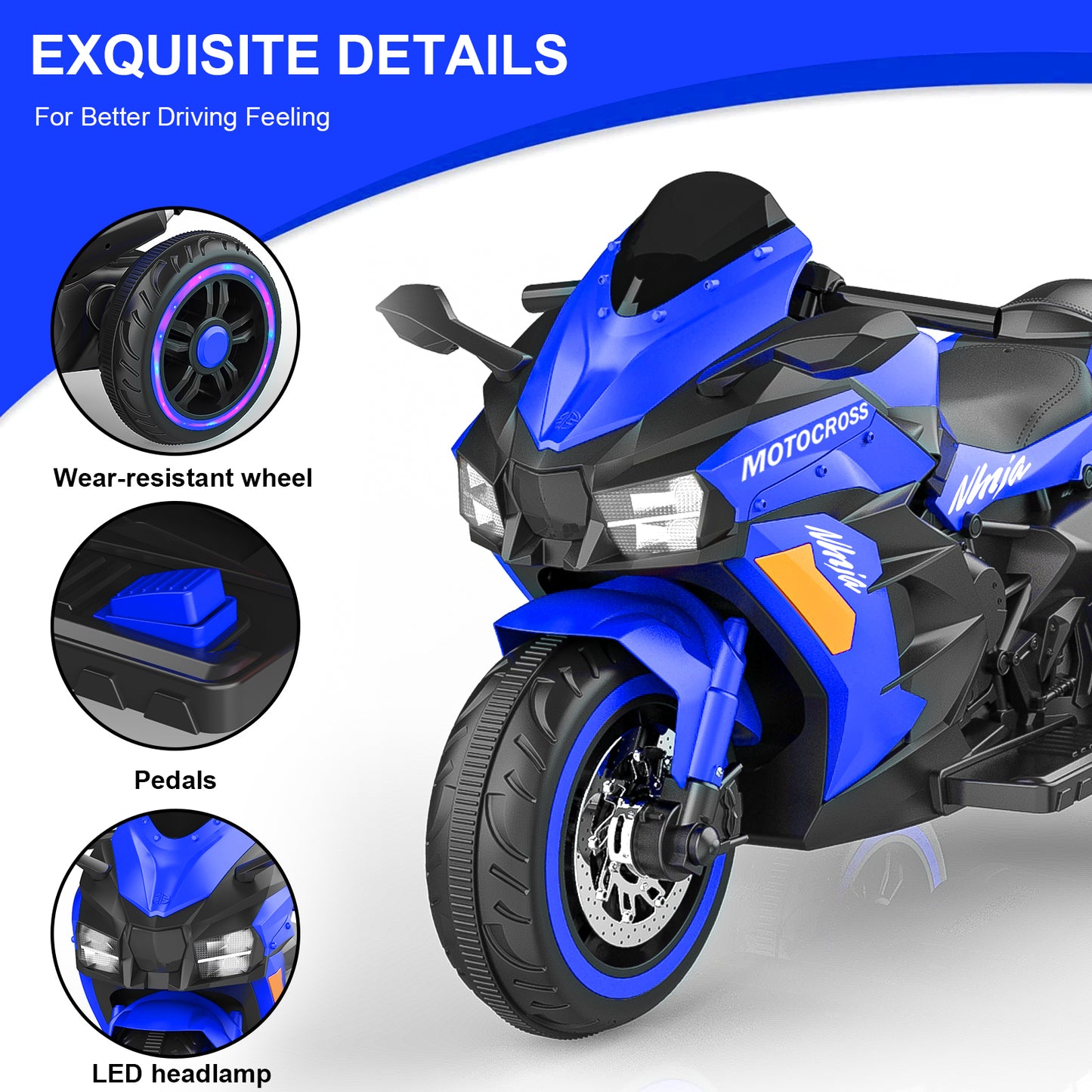 WUBEN Ride on Toys 12v Motorcycle for Kids, Battery Powered Ride on Motorcycle for Child with LED Lights Music