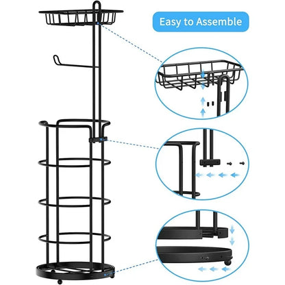 Techvida 2 Pack Toilet Paper Holder, Free Standing Toilet Roll Holder No Drilling, Bathroom Toilet Paper Stand with Shelf