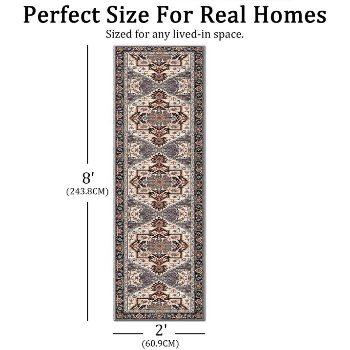 TECHVIDA 2'x8' Hallway Runner Rug Boho,Non Slip Machine Washable Rugs for Hallway Kitchen,Brownish Black