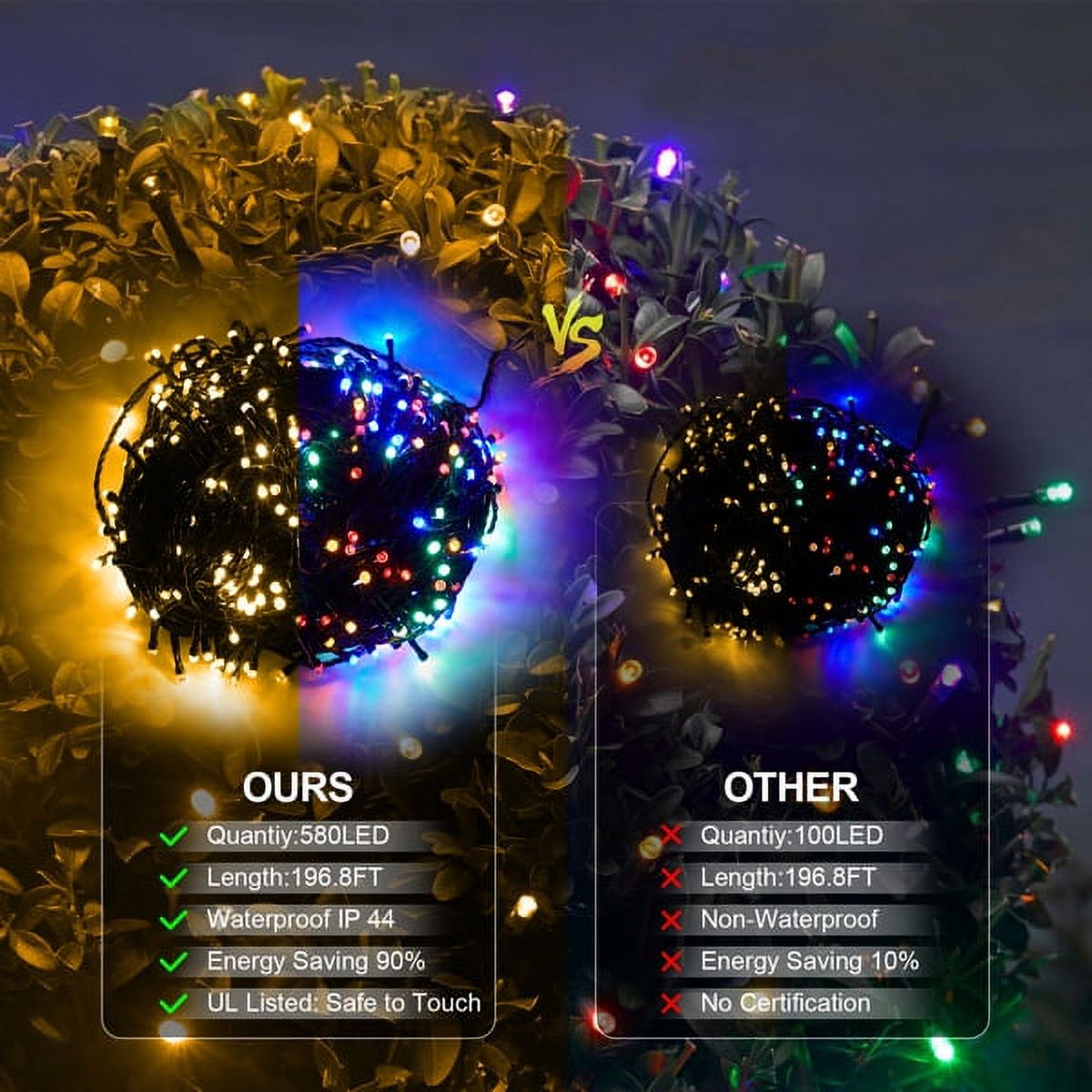 Cheelom Waterproof Solar Fairy Lights 197 ft 580 Led lights 8 Modes and Timer Lights for Indoor Outdoor Xmas Party Yard Garden