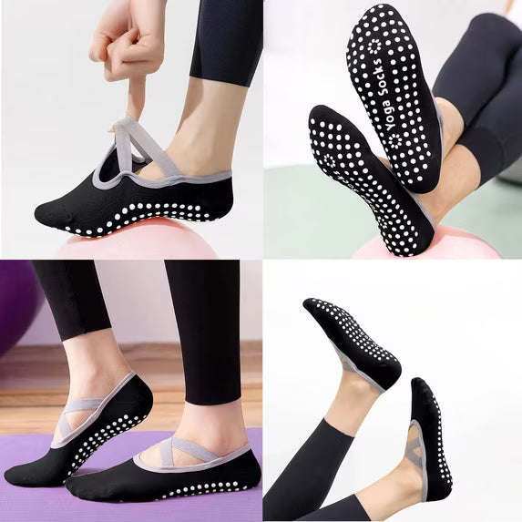 YOMYM Grip Pilates Socks for Women Yoga Socks with Grips Open Top Non Slip Grippy Socks for Barre, Ballet, Barefoot Workout