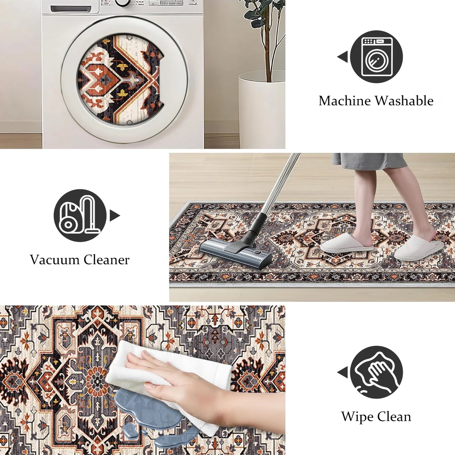 TECHVIDA Kitchen Rugs 3 Piece Set,Non Slip Machine Washable Kitchen Mats,Boho Vintage Abstract Kitchen Carpet for Farmhouse Living Room Hallway