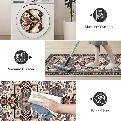 TECHVIDA Kitchen Rugs 3 Piece Set,Non Slip Machine Washable Kitchen Mats,Boho Vintage Abstract Kitchen Carpet for Farmhouse Living Room Hallway