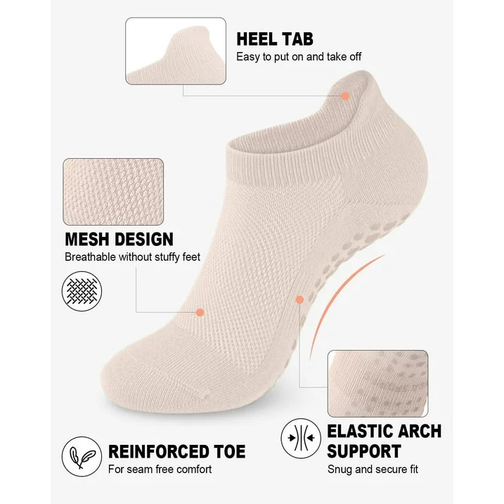 YOMYM 6 Pairs Pilates Socks for Women Non Slip Grip Socks Yoga Socks Ankle Grippy Socks Woman