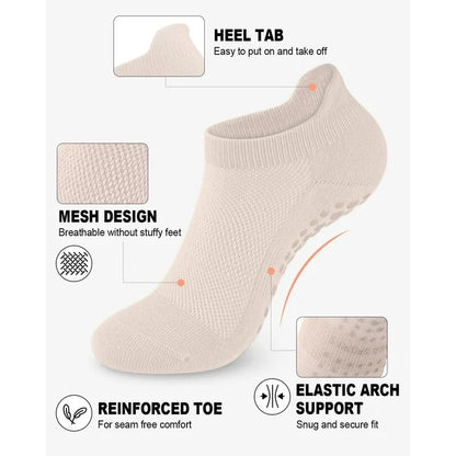 YOMYM 6 Pairs Pilates Socks for Women Non Slip Grip Socks Yoga Socks Ankle Grippy Socks Woman