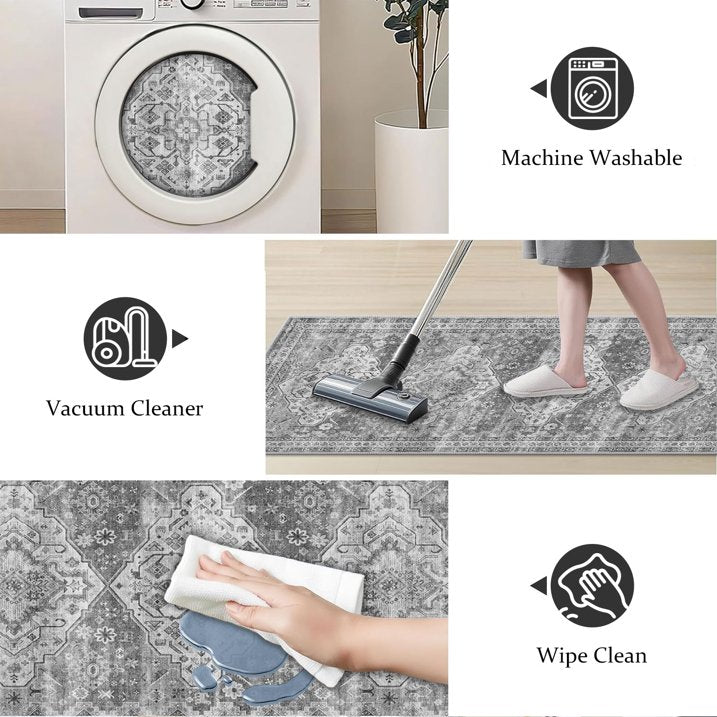 TECHVIDA 2'x6' Hallway Runner Rug Boho,Non Slip Machine Washable Rugs for Hallway Kitchen,Grayish Beige