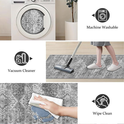 TECHVIDA 2'x6' Hallway Runner Rug Boho,Non Slip Machine Washable Rugs for Hallway Kitchen,Grayish Beige