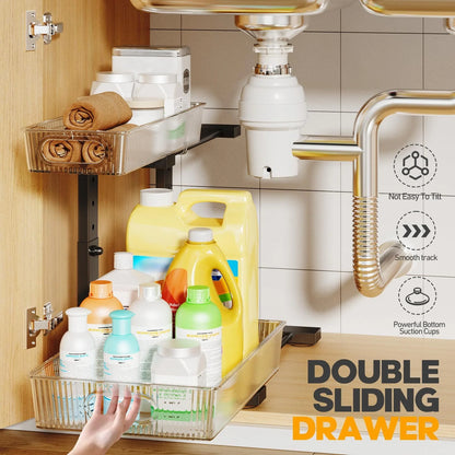 WERSEON Under Sink Organizer, 2-Tier Pull Out Cabinet Organizer, Elegant Acrylic Under Sink Storage Shelf for Kitchen Bathroom Cabinet