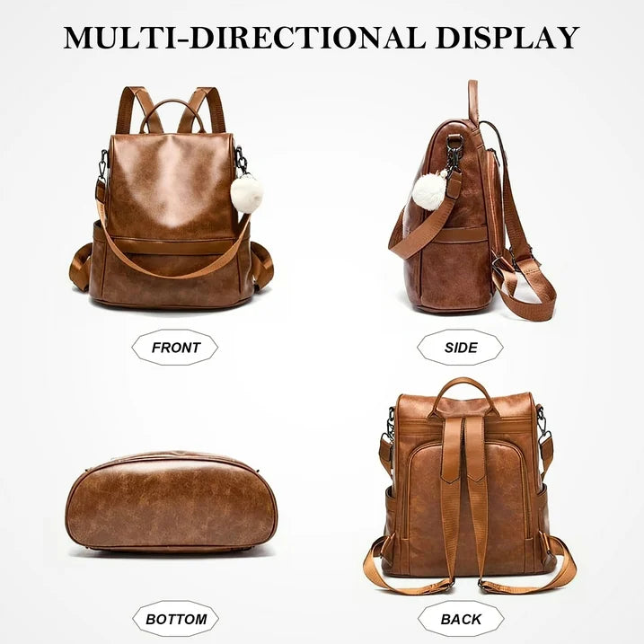 HONGLONG Womens Casual Backpack Purse, PU Leather Anti-Theft Backpack for Women, Stylish Travel Shoulder Bag Brown