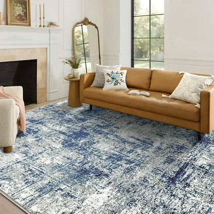 TECHVIDA Modern Area Rug 5x7,Machine Washable Rugs for Living Room,Indoor Carpet Foldable Nonslip,Bedroom Living Room Office-Blue