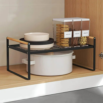 Techvida Cabinet Shelf Organizer, Kitchen Cupboard Organiser for Kitchen Pantry Cupboard Desk, Black