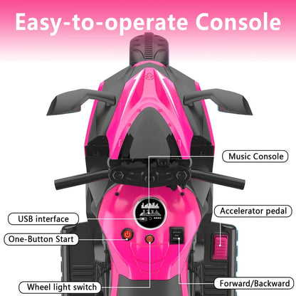 HNH 12V Ride on Motorcycle for Kids, Battery Powered 3 Wheels Motorcycle Toy with Bluetooth, Music, Light