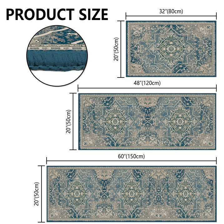 TECHVIDA Kitchen Rugs 3 Piece Set,Kitchen Mats for Floor Non-Slip Machine Washable, Boho Farmhouse Hallway Doormat for Holiday
