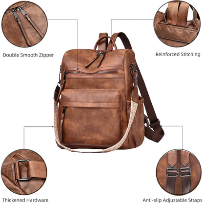 HONGLONG Womens Backpack Purse Leather Backpack Purse for Women Travel Fashion Backpack Designer Ladies Shoulder Bags, Brown