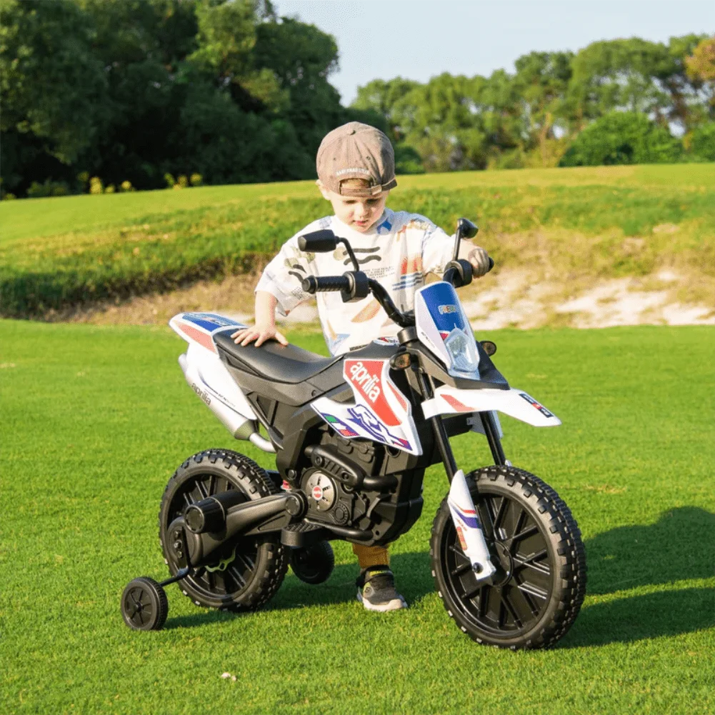 WERSEON Kids Motorcycle 12V, Licensed Aprilia RX125 Electric Ride on Motorbike for Toddlers with Training Wheels, Spring Suspension, Headlight, Music, Children Ages 3-6