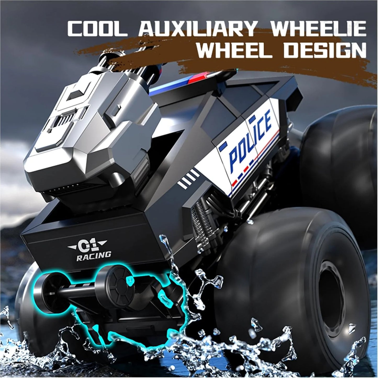 HNH 1:16 Waterproof Monster Truck, Amphibious RC Cars 4WD Remote Control Car Trucks, All Terrain Off-Road Pickup Cybertruck Toy for 6-15 Year Old Boys Girls Kids Gifts