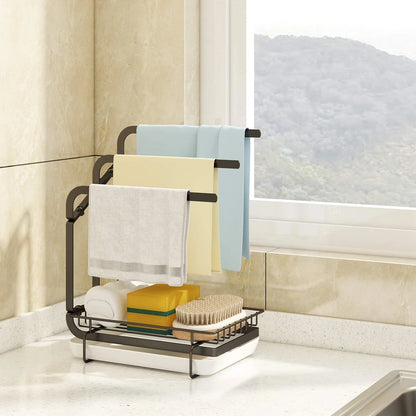 WERSEON Sink Caddy Sponge Holder, Stainless Steel Kitchen Sink Organizer for Dish Rag Soap Brush,Dishcloth Holder with Drain Pan
