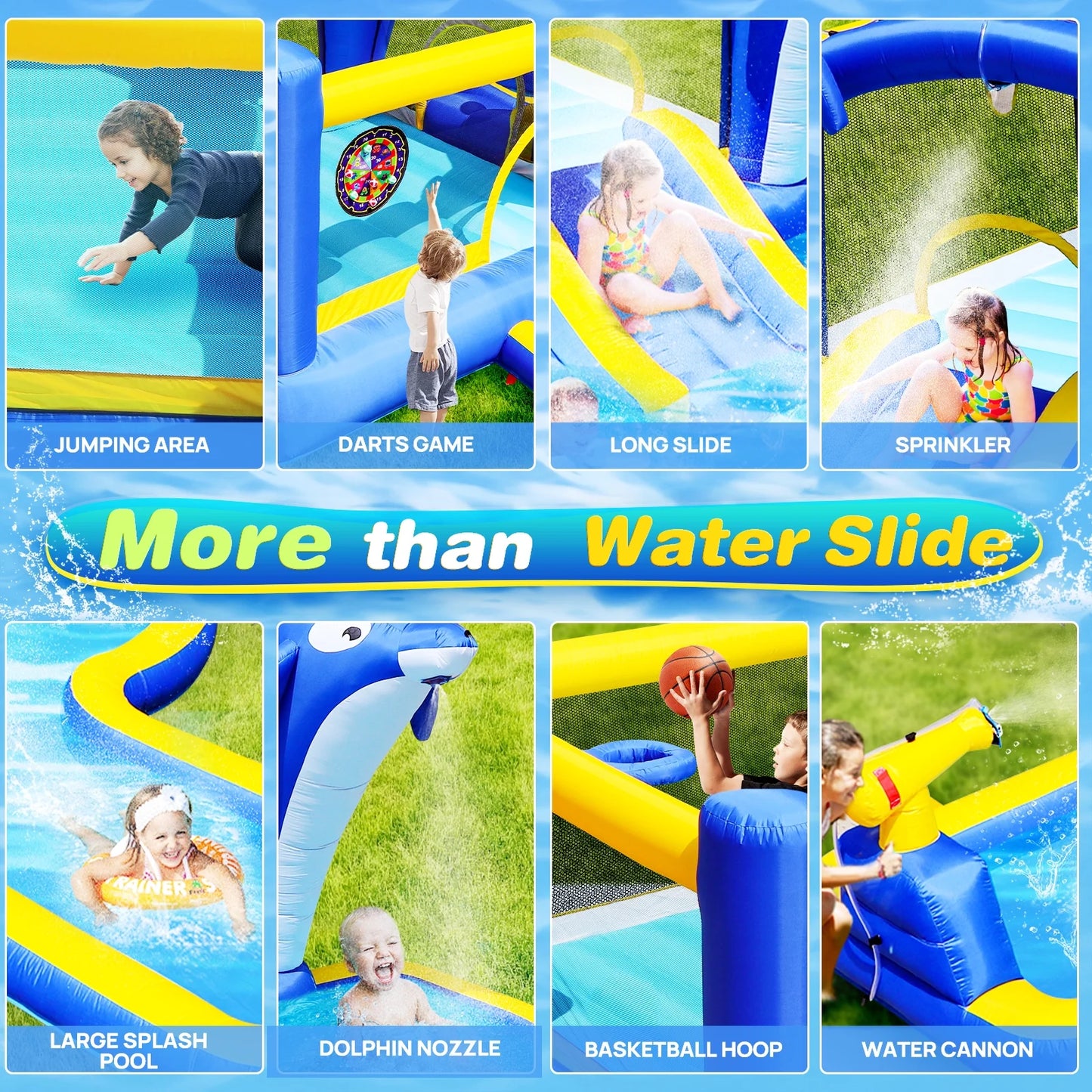 HONGLONG Outsunny 6-in-1 Kids Inflatable Bounce House with Water Slide, Pool, and Accessories