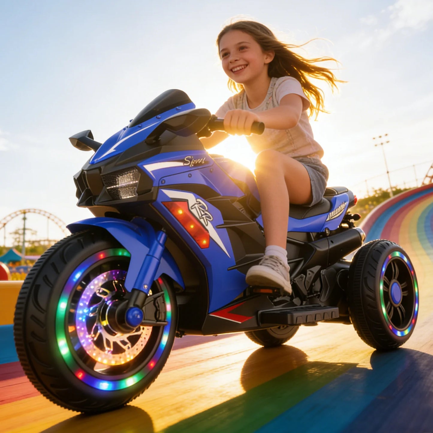 Zogymoz 12V Electric Motorcycle for Kids, Powered Ride on Motorcycle with LED Lights, Bluetooth Music
