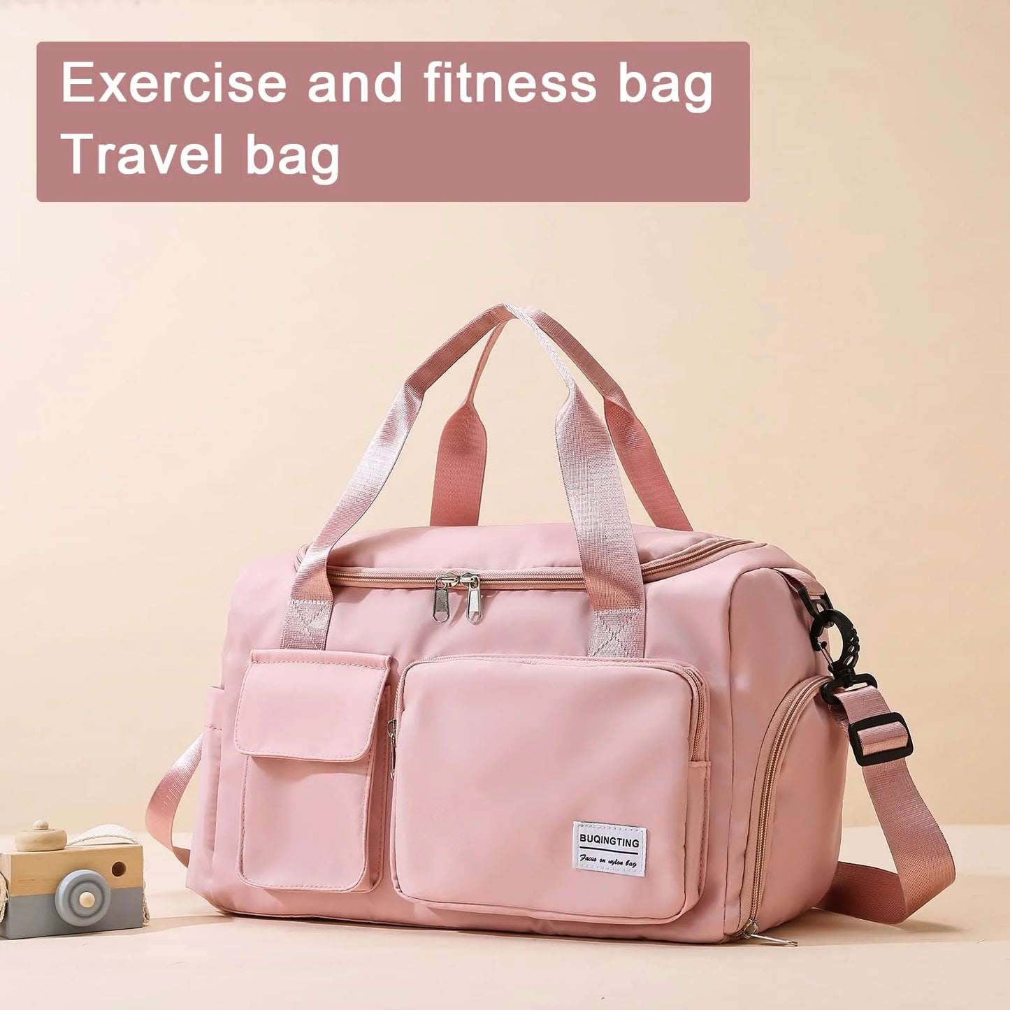 YOMYM Gym Bag for Women, Waterproof Duffle Bag Carry On Weekender Bag with Shoe Compartment & Wet Pocket, Tote Bag for Travel, Pink