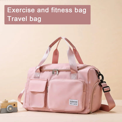 YOMYM Gym Bag for Women, Waterproof Duffle Bag Carry On Weekender Bag with Shoe Compartment & Wet Pocket, Tote Bag for Travel, Pink
