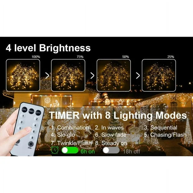 Cheelom Fairy String Party Decoration Lights Christmas Icicle Lights Outdoor Indoor 105ft 1000 Led 8 Modes with 50 Drops Plug In Waterproof Timer Memory Function Clearance Sales