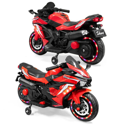HNH 12V Kids Electric Motorcycle for Child, Motorcyle for Kids with Bluetooth, LED Lights (Red)