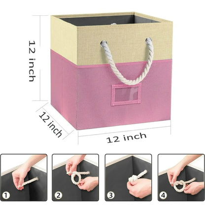 Werseon 12" Fabric Storage Cube Bins, Set of 4 Storage Cubes Organizer with Cotton Handles, Foldable Storage Boxes Cloth Baskets for Shelves Closet