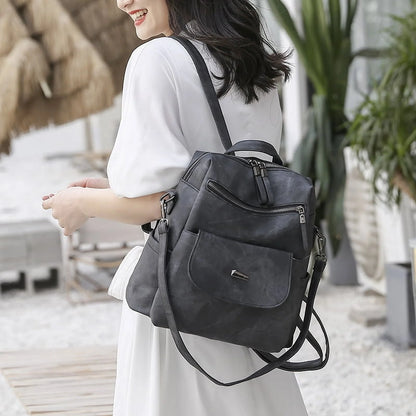 HONGLONG PU Leather Backpack Purse for Women Casual Handbag Ladies Shoulder Bags Black