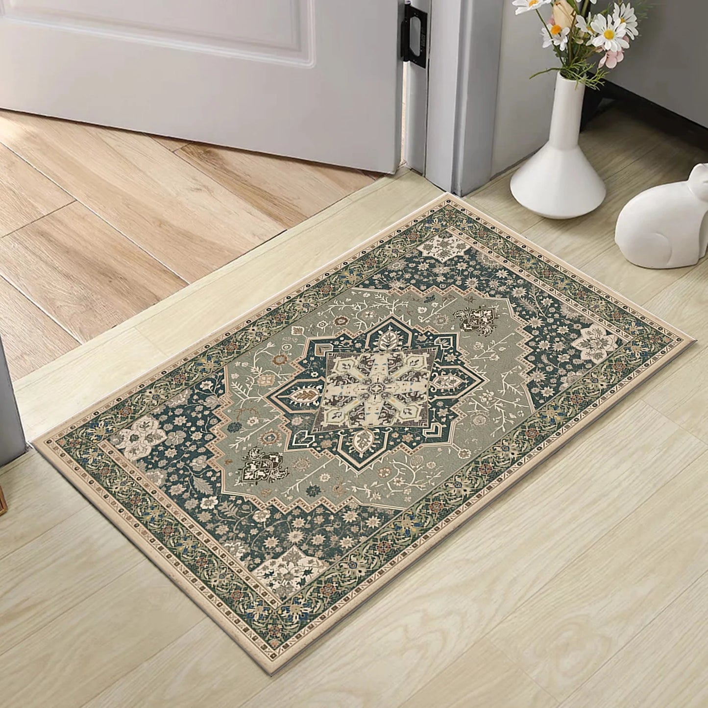 TECHVIDA Kitchen Rugs 4 Piece Set,Non Slip Machine Washable Kitchen Mats,Boho Vintage Abstract Kitchen Carpet for Farmhouse Living Room Hallway