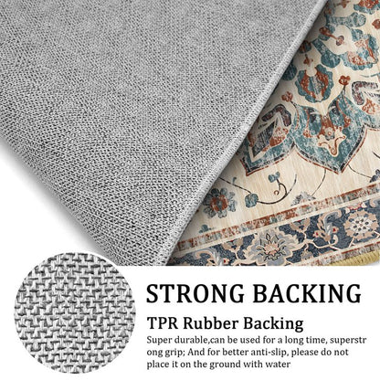 TECHVIDA Kitchen Rugs 3 Piece Set,Non Slip Machine Washable Kitchen Mats,Boho Vintage Abstract Kitchen Carpet for Farmhouse Living Room Hallway