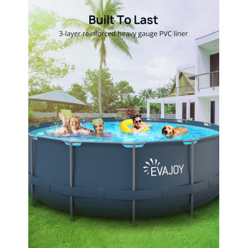 EVAJOY Metal Frame Swimming Pool Set, Round Above Ground Pool Set 16ft*48in with 2000 GPH Sand Filter Pump Pool Ladder Ground Cloth Pool Cover for Backyard Garden