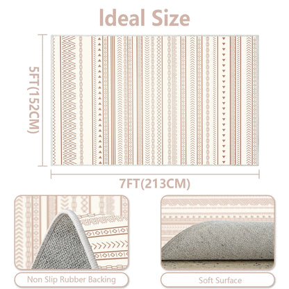 FoxHouse 5x7 Area Rugs for Living Room,Ultra Soft Boho Moroccan Washable Carpet,Neutral Non-Slip Backing Dining Room Rugs,Low Pile Carpet for Bedroom Home Office,Brown