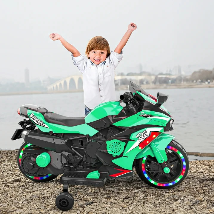 Cheelom 12V Kids Ride on Motorcycle, 2 Wheels Motorbike for Kids with Training, Lights,Music Green
